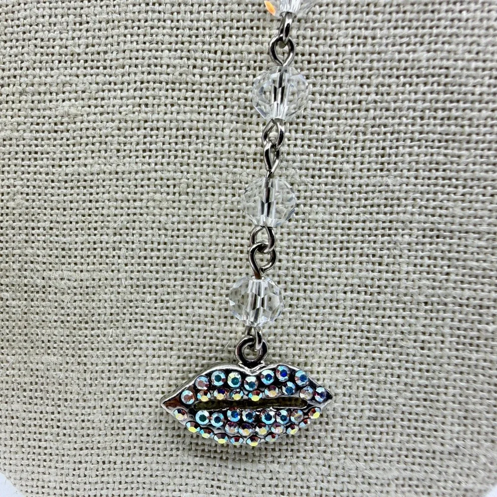 Y2K Crystal Lips Y-Necklace Sparkling Rhinestone Statement Jewelry Coquette Chic